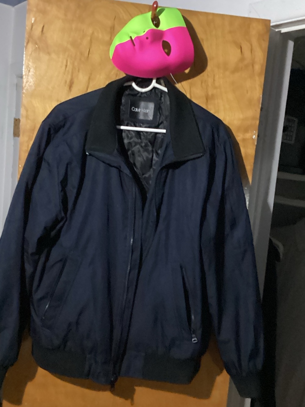 Calvin Klein Men's Dark Blue Bomber Jacket with Black Trim